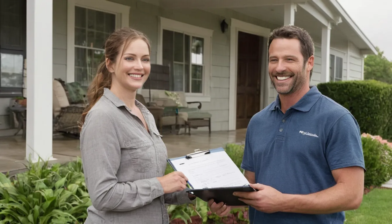 A provider reviewing a written estimate with a homeowner at a front door in the West Elkton area